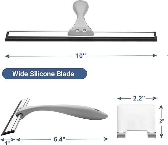 AmazerBath Squeegee for Shower Glass Door, All-Purpose Squeegee with Hook for Shower Doors, Windows, Mirrors, Tiles and Car Glass, 10 Inches