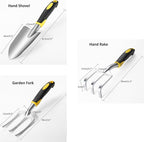 6Pcs Garden Tool Set, Includes Garden Shovel, Transplant Trowel with 4 inch Depth Marking, Hand Rake, Weed Puller, Garden Fork & Pruning Shear for Planting, Weeding, Pruning (6)