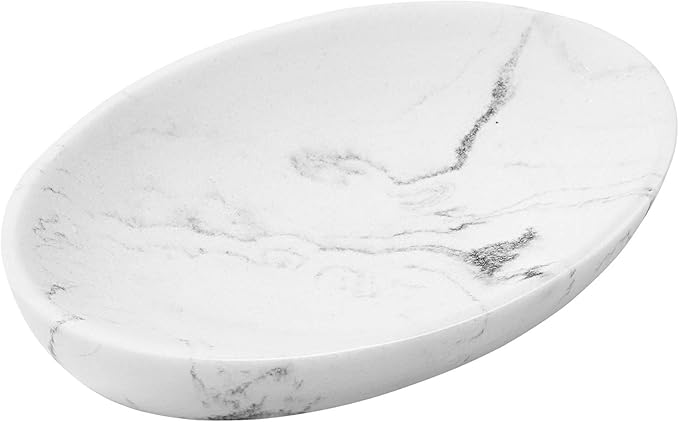 Shinowa Soap Dish, Resin Soap Saver Sponge Dish Tray Mini Storage Tray for Bathroom Bedroom Vanity Table Kitchen Counter-Top Organization, Gravel White