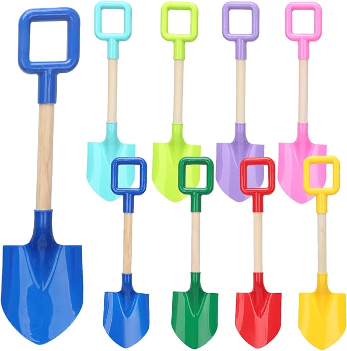 Mototo 8 Pack Beach Shovels, 16'' Plastic Beach Sand Toys Spade Scoop Gardening Tools Kit Sandbox Wooden Handle Spades for Kids Adults Garden Outdoor Snow Backyard Sand Summer