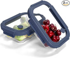 2-Pack Glass Food Storage Containers with Tempered Lids (21.3oz/2.7cup) - Airtight Snap Lock, Microwave & Oven Safe (-4℉~ 950°F), Freezer to Baking Dish, BPA-Free, Gift Box (Blue)
