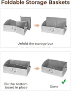 StorageWorks Closet Storage Bins, Trapezoid Organizer Box for Shelves, Fabric Clothes Bin, Foldable Organizing Baskets with Handles, Large, Light Grey, 3-Pack