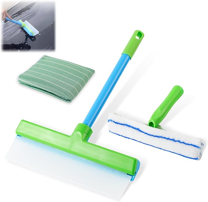 Recyclable Silicone Window Squeegee Kit,Glass Cleaning Tools,Multifunctional Silicone Window Squeegee Cleaner Kit & Microfiber Scrubber for Shower Glass Mirror Door Car