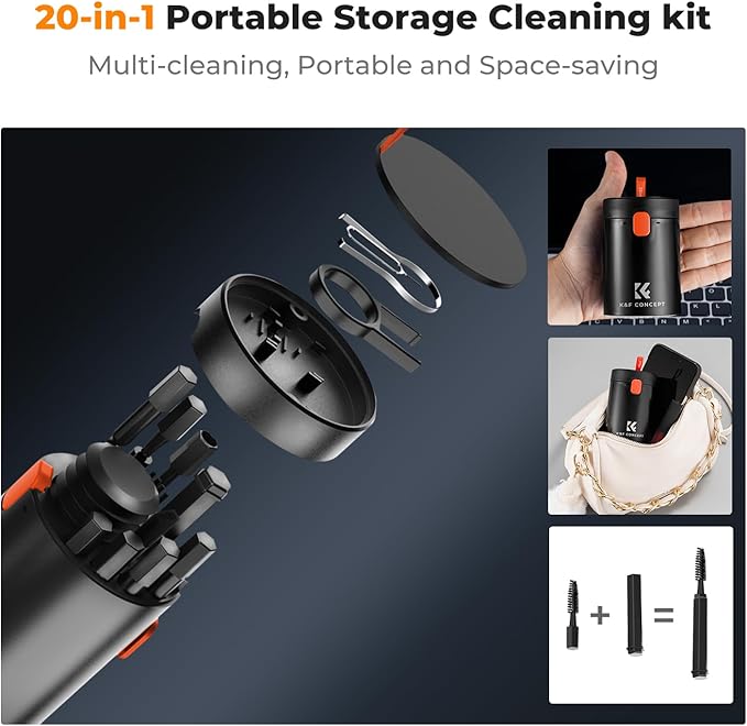 K&F CONCEPT 20-in-1 Keyboard Cleaning Kit Laptop Cleaner, Multifunctional Electronic Device Cleaning Tool, for iPhone AirPods MacBook iPad, Camera PC Monitor Earbud TV Tablet Screens