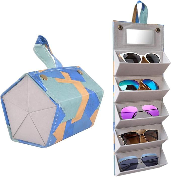 Kenpal Sunglasses Storage Organizer Holder Foldable Travel Case with 5 Slot Compartments for Multiple Glasses
