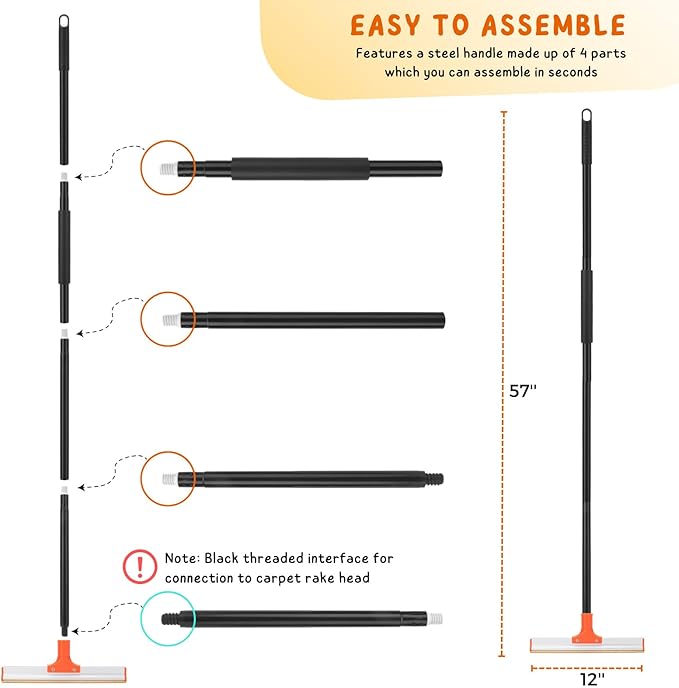 Carpet Rake for Pet Hair Removal, 57'' Long Handle Dog and Cat Hair Remover Tool to Fluff Rug, Stair Carpets and Couch Cleaning Rake