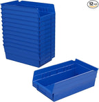 Akro-Mils 30130 Plastic Shelf Bins, Heavy Duty Storage Bins for Garage, Closet, and Drawer Organization, 12" x 6-1/2" x 4", Blue, 12-Pack