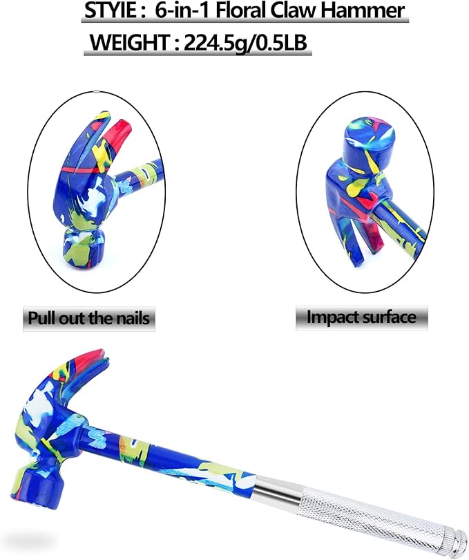 6-in-1 Multifunctional Flower Hammer with Screwdriver Tool Set, Anti-Corrosion and Anti-Rust with Slotted and Nut Driver Garden Tools Nail Puller & Claw Mac, Thanksgiving Christmas Gift(blue)