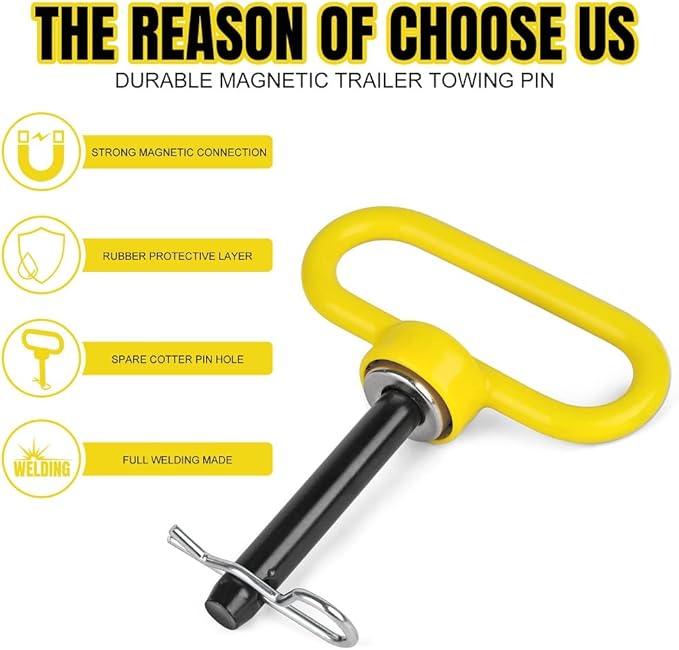 1/2 inch Magnetic Trailer Hitch Pin and Clip Tow Hitch Pin Pin Heavy Duty Lawn Mower Hitch for Tractors, Towing, Lawn Mower, Golf Cart and ATV, Heavy Duty Gate Pin,2PCS
