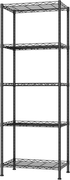 HOMEFORT 5-Shelving Unit, Adjustable Wire Shelving, Metal Wire Shelf Rack Organizer for Kitchen, Pantry, Closet, Bathroom, Laundry, Black,21" W x 11" D x 59" H