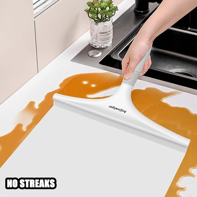 All-Purpose Shower Squeegee for Glass Doors, Silicone Squeegee for Bathroom, Shower Doors, Mirrors, Tiles, 10 inch, White