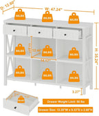 FATORRI 6 Cube Storage Bookshelf with 3 Drawers, Long Horizontal Bookcase, Modern Cubby Organizer Shelf (White Oak, 47 Inch)
