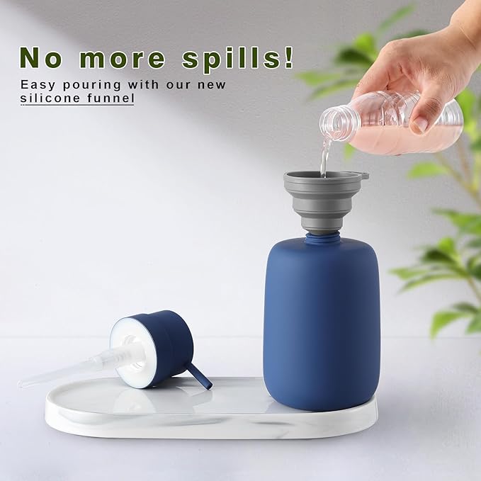 Blue Soap Dispenser Bathroom,Ceramic Soap Dispenser Lotion Pump Dish Soap Dispenser for Kitchen,16oz Refillable Liquid Hand Wash Dispenser for Bathroom (Rubber Paint)