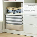 TheWarmHome Jumbo Storage Bins Baskets, Sturdy Fabric Organizing Basket W/Handles, Decorative Foldable Storage Baskets for Shelves Closet Nursery Toy (Grey&White Stripes 3 Pack, 20.5Lx15.7Wx13.8H in)