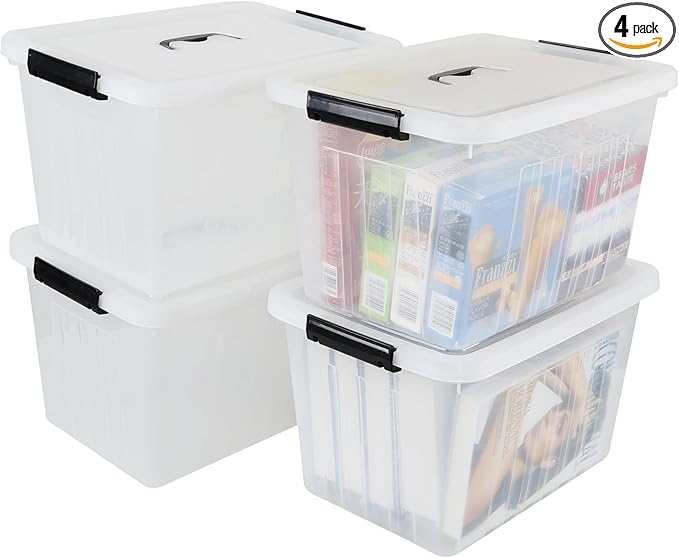 Zopnny 25 Quart Clear Storage Bin with Handle, Plastic Storage Latch Box with Lid, 4 Pack