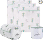 Mesh Laundry Bag, Durable Laundry Bags with Premium Zipper, 5-Piece Washing Machine Wash Bags for Delicates Blouse, Hosiery, Baby Clothes, Travel Organization Bag (Cactus)