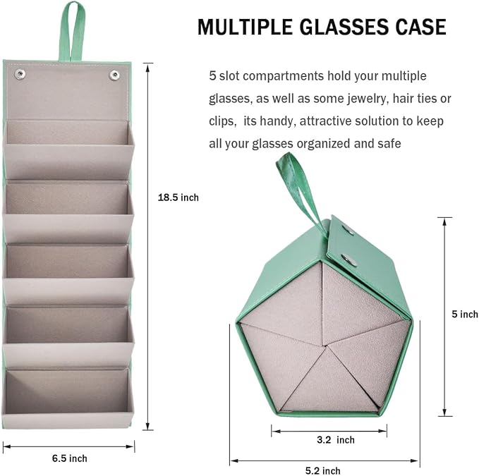 Kenpal Sunglasses Storage Organizer Holder Foldable Travel Case with 5 Slot Compartments for Multiple Glasses