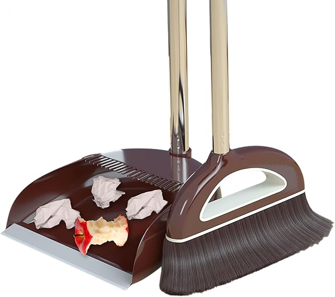 Long Handled Broom and Dustpan Set, 88cm Indoor Broom with Dustpan Combo Set, Durable & Versatile, Long Handle with Upright Stand for Home, Office, School Accessory for Kitchen, Dorms, Bathroom