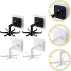 GLEAVI 4pcs 360-degree Rotatable Kitchen Utensil Hooks, Wall-Mounted Heavy Load Hanging Hooks for Kitchenware, Under Cabinet Sticky Holders in Black and White