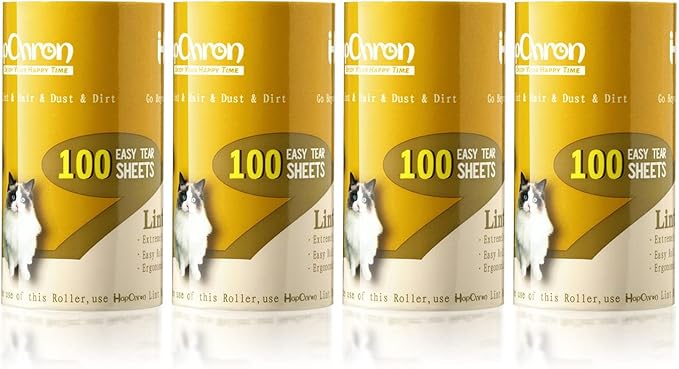 Extra Sticky Lint Roller Refills Only, Total 400 Easy Tear Sheets, Insert Tube Measures 1.5" and Fits Most 3.9"-4" Standard Size Lint Roller Handle, Works Great On Pet Hair(Pack of 4)