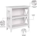 Bush Furniture Key West Small 2 Shelf Bookcase in Pure White Oak, Compact Home Organizer, Vertical Storage Solution, Bookshelf for Office or Living Room