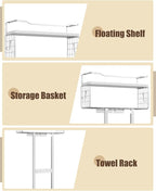 Aetyord Towel Racks for Bathroom - Wall Mounted Metal Rack with Wood Plank, Bathroom Storage Organizer, Towel Holder Stores 6 Large Rolled Towels Easily, Silver with White Plank