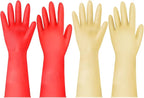 Rubber Cleaning Gloves for Dishwashing - 4 Pairs Kitchen Gloves for Washing Dishes, Reusable Household Gloves for Bathroom, Gardening (Small, Red & Beige, 2 Pairs of Each Color)