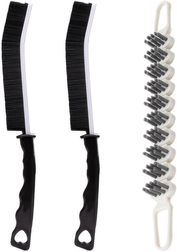 Crevice Cleaning Brush Hard Bristle Grout Brush Scrub Brush Toilet Brush Cleaning Tools Cleaning Supplies for Household Use Bathroom Kitchen 3 Pcs (Black&White)