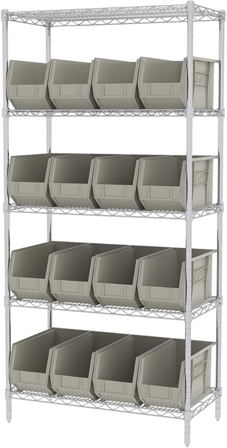 Akro-Mils 30265 AkroBins Plastic Storage Bins, Space-Saving Stackable Bins for Garage, Pantry, Craft Organization, 18-Inch x 8.25-Inch x 9-Inch, Stone, 6-Pack