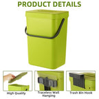 Kitchen Compost Bin, 3 Gallon Countertop Compost Bin with Lid, 12L Small Food Waste Bin for Kitchen, Wall Mount or Under Sink Compost Bucket, RV Trash Can - Green
