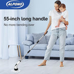 Electric Spin Scrubber with Long Handle: Cordless Power Shower Scrubber - Spin Brush with 7 Brush Replacement Heads for Cleaning Bathroom,Tub, Tile, White, ALPONO-A11