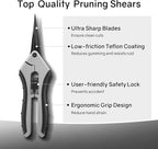 6.5" Ultra Sharp Pruning Shears - Professional Garden Scissors with Straight Stainless Steel Blades, Ergonomic Handle, Rust Resistant, Safety Lock, Trimming Scissors for Plants in Grow Tents, 2-Pack