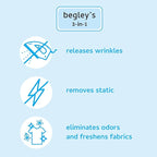 Begley's 3-in-1 Wrinkle Remover, Quick Fix Wrinkle Release, Static Cling Remover, Odor Eliminator and Fabric Refresher Spray - USDA Certified Biobased - Fragrance-Free, 16 oz