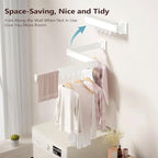 JAUREE Clothes Drying Rack Wall Mounted, Laundry Drying Rack Collapsible, Space Saving Wall Drying Rack Clothing Foldable, Tri-Fold Retractable Rack Outdoor Indoor with 18 Hooks, White