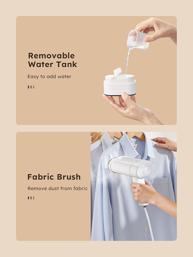 Clothes Steamer, Yabano Foldable 1200W Travel Garment Steamer Iron for Clothes with 140ml Tank for Home, Office and Travel, Handheld Fabric Steamer (White)