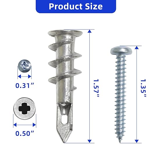 #8 * 1-1/2" Self Drilling Zinc Alloy Drywall Anchors, Strong Hold Wall Anchors, 50PCS Heavy Duty Wall Anchors and 50PCS Screws for Drywall, 75 LBS Hanging