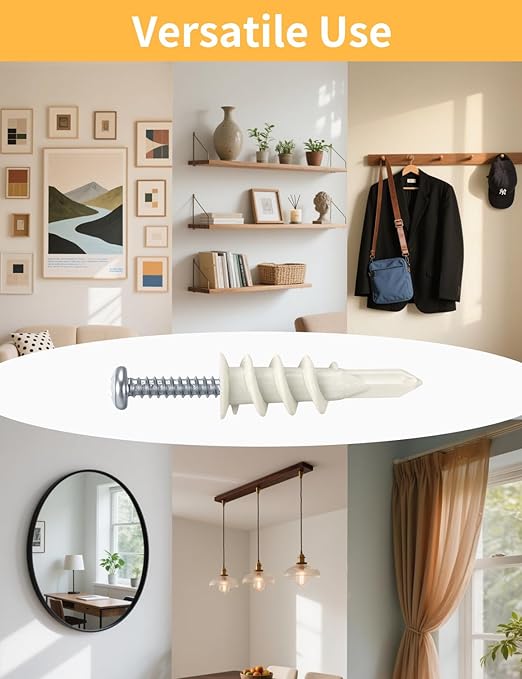 Self Drilling Drywall Anchors and Screws Kit (120PCS, 2 Sizes – #6 & #8) – Heavy Duty Wall Anchors for Curtain Rods,Shelves,Picture Frames – No Pre-Drill,Easy Installation