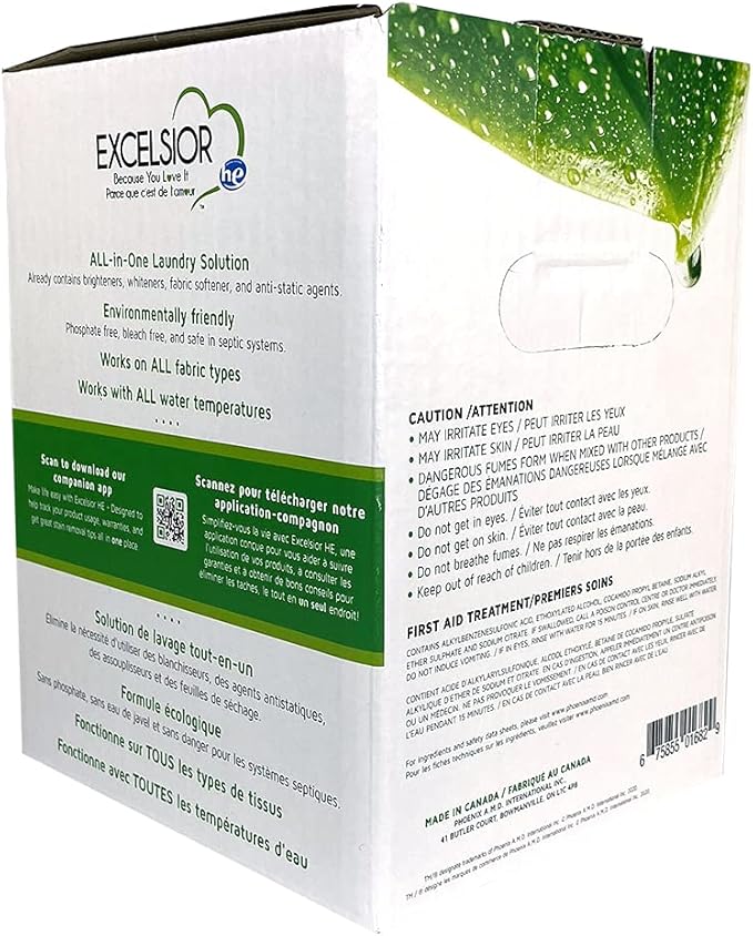 Excelsior Laundry Detergent with Stain Remover - Concentrated Liquid - Fresh Scent - Eco-Friendly, Biodegradable, Solvent, and Phosphate Free - for Standard and High-Efficiency Washers - 3 Liter Box…