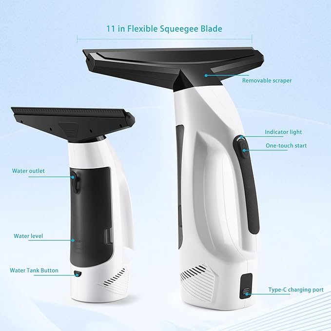 Window Vacuum Squeegee Cordless, Handheld Window Vac with Multi-Purpose Spray Bottle & Microfiber Cloth, Electric Cleaning Tool for Windows, Mirror, Countertop