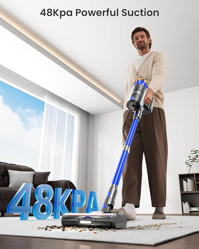 Cordless Vacuum Cleaner, Upgraded 580W 48KPA 65Mins Cordless Stick Vacuum Cleaner with Self-Standing and Touch Screen, Anti-tangle Wireless Vacumm, Vacuum Cleaners for Home/Pet Hair/Carpets/Floors