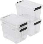 30 Quart Storage Boxes with Wheels, 4-Pack Clear Plastic Storage Bins with Lids