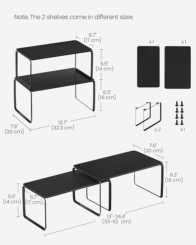 SONGMICS HOME Bamboo Cabinet Organizer Shelf, Nice-Looking Set of 2 Kitchen Counter Shelves, Kitchen Storage, Spice Rack, Stackable, Expandable, Ink Black UKCS050B01V1