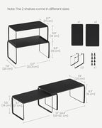 SONGMICS HOME Bamboo Cabinet Organizer Shelf, Nice-Looking Set of 2 Kitchen Counter Shelves, Kitchen Storage, Spice Rack, Stackable, Expandable, Ink Black UKCS050B01V1