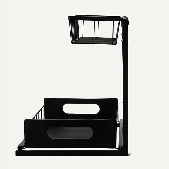 Amazon Basics L-Shape Under Sink Storage Pull Out Cabinet Organizer, Black, Pack of 2