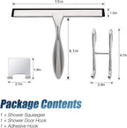 Simtive 10-Inch Shower Squeegee Set, Includes Shower Door Hook and Adhesive Hook, Squeegee for Shower Doors, Mirror and Window, Silver