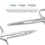 Pack of 2 Curved & Rounded Blunt Tip Stainless Steel Small Scissors for Eyebrows & Eyelashes, Beard Trimming & Moustache, Baby Nails, Nose & Facial Hair