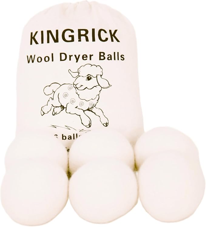 KINGRICK Wool Dryer Balls, XL, 6 Balls, White, Diameter 2.96", 100% New Zealand Premium Wool, Natural Drying Aid, Reduces Drying Time, Reduces Static Electricity and Softens Clothing