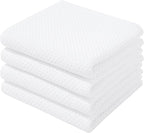 Homaxy 100% Cotton Waffle Weave Kitchen Dish Towels, Ultra Soft Absorbent Quick Drying Cleaning Towel, 13 x 28 Inches, 4-Pack, White