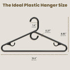 Black Plastic Hangers 18 Pack, Heavy Duty Clothes Hangers with Center Hook & Non-Slip Pants Bar for Standard Size Shirts, Pants, Coat, Dresses, Jackets, Scarves and Belts