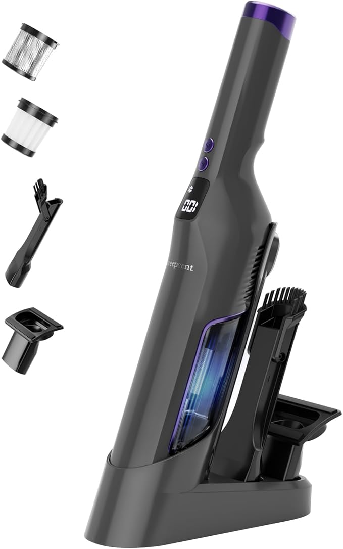 Cordless Handheld Vacuum, 24Kpa Car Vacuum with Brushless Motor, Charging Dock, 2in1 Flat Nozzle, Sofa Brush, 1.5lb Portable Handheld Vacuum with 2-Speed for Home, Car, Pet, Office, Purple